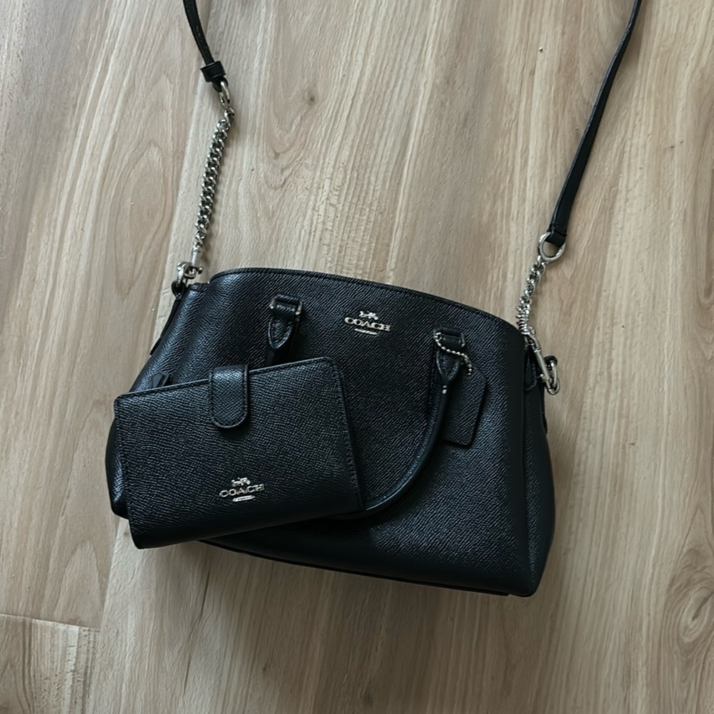 Coach Black Leather Shoulder Bag with Matching Wallet
